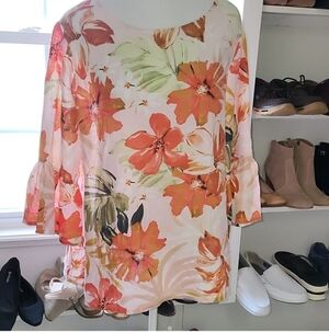 John. Mark floral linen top Tropical Medium Oversized Coastal